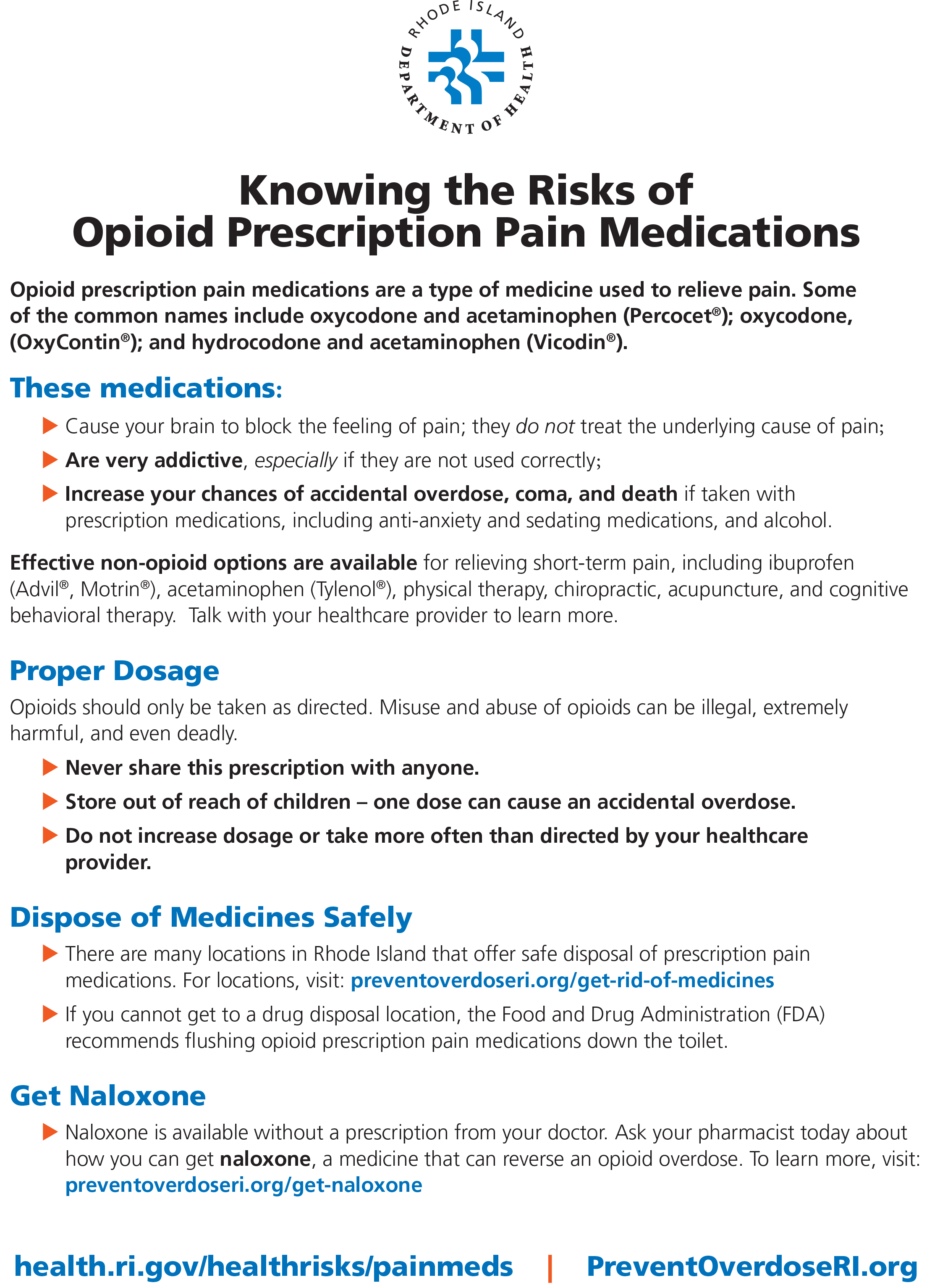 Knowing the Risks of Opioid Prescription Pain Medications 8 1/2 x 11