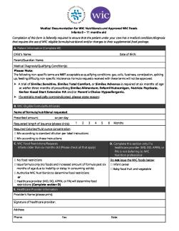 Documentation For WIC Formula And Approved WIC Infants