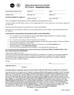 WIC 8 Reapplication Notice