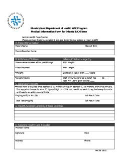 WIC Medical Information for Infants and Children