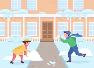 Snowball fight in home yard