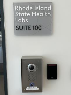 video doorbell at State Health Lab entrance